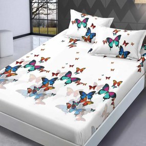 Husă de pat din FINET cu elastic si 2 fete de pernă, Flying Butterflyes 160x200