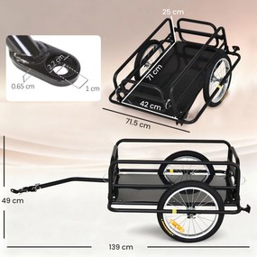 HOMCOM Cărucior pentru Bicicletă cu Pereți Pliabili și Detașabili, Remorcă pentru Bicicletă din Oțel și PE, 139x71.5x49 cm, Negru | Aosom Romania