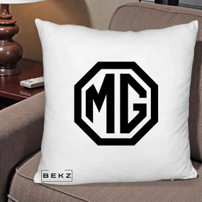 Perna Personalizata cu emblema MG, 40x40 cm, Alb Pufos, Husa Detasabila, Perna Inclusa, BEKZ®