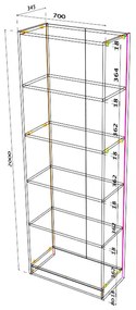 Dulap Biblioraft Mobiref cu 4 Polite pentru Depozitare , 70 x 34,5 x 200 cm, PAL Alb 18 mm