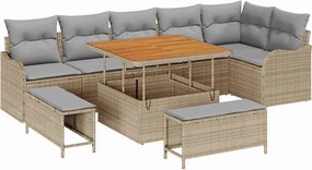 vidaXL Set de canapele pentru grădină cu pernă 9 pcs Bej poliratan