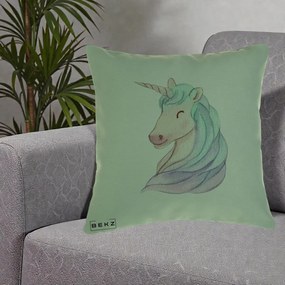 Perna Decorativa Unicorn Acuarela Pastel, 40x40 cm, Verde, Husa Detasabila, Perna Inclusa, BEKZ®