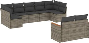 vidaXL Set canapele de grădină, 9 piese, cu perne, gri, poliratan