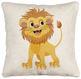 Perna Decorativa Canapea, Model copii Little Lion, 40x40 cm, Cu fermoar