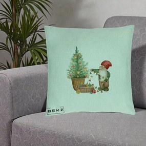 Perna Decorativa Pitic de Craciun cu Brad, 40x40 cm, Verde Menta, Husa Detasabila, Perna Inclusa, BEKZ®