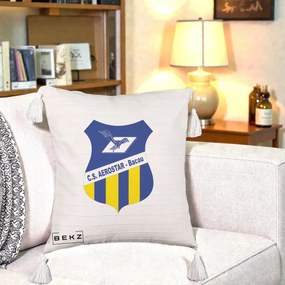 Perna Personalizata CS Aerostar Bacau Fotbal, 40x40 cm, Bej cu Franjuri, Husa Detasabila, Perna Inclusa, BEKZ®