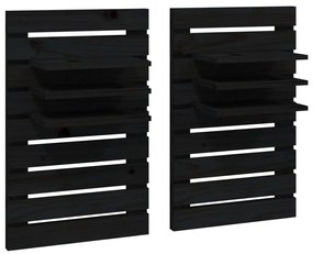 vidaXL Rafturi noptiere de perete, 2 buc., negru, lemn masiv de pin