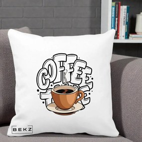 Perna Personalizata COFFEE cu Cana, 40x40 cm, Alba Mata, Husa Detasabila, Perna Inclusa, BEKZ®