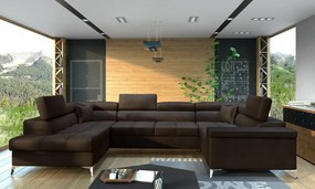 Canapea modulara, tapitata, extensibila, cu spatiu pentru depozitare, Thiago L01, Eltap (Culoare: Cafeniu / Maro inchis)
