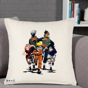 Perna Personalizata Naruto Echipa 7 Kakashi Sensei, 40x40 cm, Crem Reliefat, Husa Detasabila, Perna Inclusa, BEKZ®