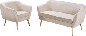 Canapea de designer cu 2 locuri, ţesătură Velvet bej/naturală, VIODA