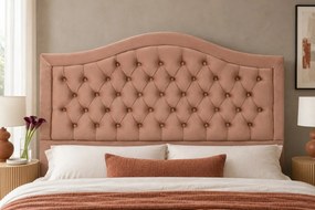 Pat tapițat Chesterfield din catifea Solaria Deluxe 160×200 cm, cappuccino, cu ladă de depozitare