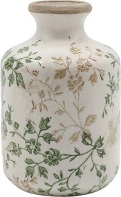 Vază din ceramică albă antichizată, pictată manual, cu decor floral-vegetal, 17,5x11 cm, „Grasse"