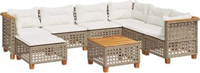 vidaXL Set canapele de grădină, 8 piese, cu perne, bej, poliratan
