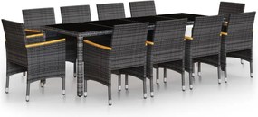 vidaXL Set mobilier de grădină, 11 piese, gri, poliratan