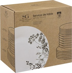 Serviciu de masă WHITE FLORAL pentru 6 persoane, 18 piese