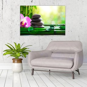 Tablou cu pietre pentru masaj și orhidee (90x60 cm)