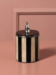 Set 2 cutii decorative din metal și rășină, dungi negre și natur, capac negru cu buton argintiu, finisaj lucios, 20 x 12,5 cm, „Élégance”