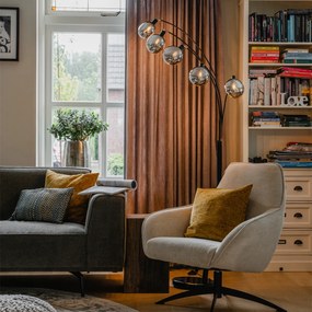 Lampa de podea de design neagră cu sticlă fumurie cu 5 lumini - Sixties Marmo