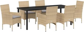 vidaXL Set de masă pentru grădină cu pernă 7 pcs Bej poliratan