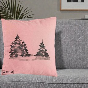 Perna Decorativa Brazi Inzapeziti Acuarela, 40x40 cm, Roz, Husa Detasabila, Perna Inclusa, BEKZ®