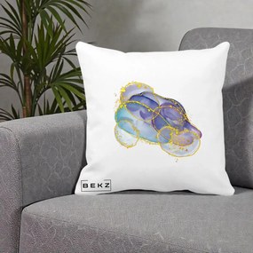 Perna Decorativa Abstract Acuarela Albastru-Mov cu Cercuri Aurii, 40x40 cm, Alba Mata, Husa Detasabila, Perna Inclusa, BEKZ®
