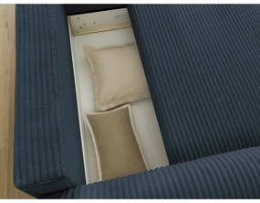 Colțar albastru închis extensibil cu tapițerie din catifea reiată (cu colț pe partea dreaptă) Lucien – Bobochic Paris