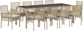 vidaXL Set de masă pentru grădină 11 pcs Bej poliratan