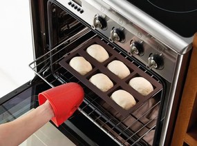 Tava pentru copt chifle Lekue 1009080, 30x17,5x4,2 cm, 960 ml, 6 compartimente, Silicon platinat, -60 / +220 °C, Maro