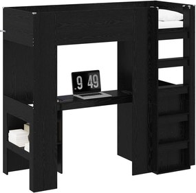 vidaXL Cadru de pat supraetajat cu birou Stejar Negru 75 x 190 cm