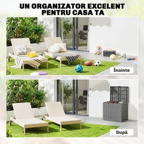 Outsunny Ladă de Grădină 114L din Rășină Impermeabilă și Anti-UV cu Închidere cu Cheie, 56x44x54 cm, Gri | Aosom Romania