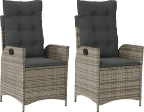 vidaXL Scaune de grădină rabatabile cu perne, 2 buc., gri, poliratan