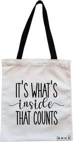 Sacosa de Panza pentru Cumparaturi, Geanta Tote, model It's what's inside that counts, Cu fermoar, 38x34.5 cm, Alba, BEKZ®