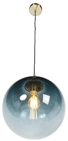 Lampă suspendată Art Deco din alamă cu sticlă albastră ocean 33 cm - Pallon