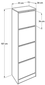 Pantofar Adore Tall, 4 compartimente, 16 perechi, 51 x 157 x 26 cm