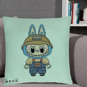 Perna Personalizata Labubu Toanart Blugi, 40x40 cm, Verde Menta, Husa Detasabila, Perna Inclusa, BEKZ®