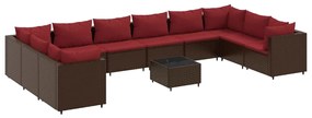 3308293 vidaXL Set mobilier de grădină cu perne, 11 piese, maro, poliratan