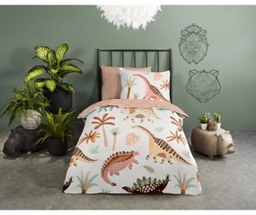 Lenjerie de pat pentru copii maro-bej din bumbac pentru pătuț 100x135 cm Dino – Good Morning