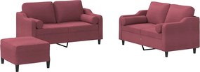 vidaXL Set canapea cu perne, 3 piese, roșu vin, material textil