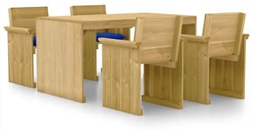 Set mobilier de gradina cu perne, 5 piese, lemn de pin tratat