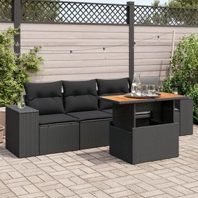 3327317 vidaXL Set mobilier de grădină cu perne, 5 piese, negru, poliratan