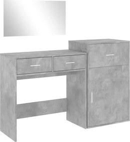 vidaXL Set de măsuță de toaletă, 3 piese, gri beton, lemn prelucrat