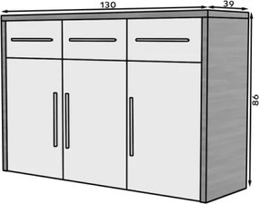 Comodă 130x39x86cm, Marden, ADRK Furniture (Culoare: Alb Lucios / Negru)