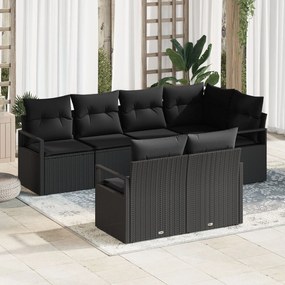 Set Canapea Grădină vidaXL cu Perne Negru Ratan Polimer