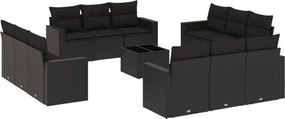 vidaXL Set mobilier de grădină cu perne, 13 piese, negru, poliratan