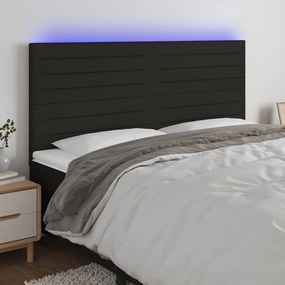 3122580 vidaXL Tăblie de pat cu LED, negru, 180x5x118/128 cm, textil