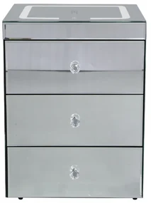 Noptieră inteligentă multifuncțională, din sticla tip oglindă, 3 sertare, LED-uri tactile, 3 tipuri de culoare, încărcare fără fir si USB, Difuzor Bluetooth, sticla securizata, 40x40x60 cm