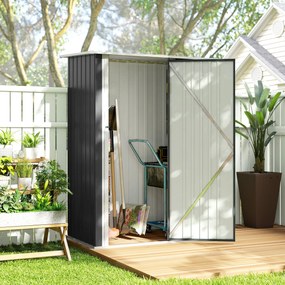 Outsunny Căsuță de Grădină 1.07m² din Oțel Zincat, Adăpost pentru Unelte cu Ușă Blocabilă, Acoperiș Înclinat, 142x86x189 cm, Gri Închis | Aosom Romania