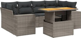 vidaXL Set canapele de grădină, 7 piese, cu perne, gri, poliratan