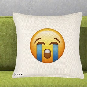 Perna Decorativa Emoji Plange, 40x40 cm, Crem Reliefat, Husa Detasabila, Perna Inclusa, BEKZ®